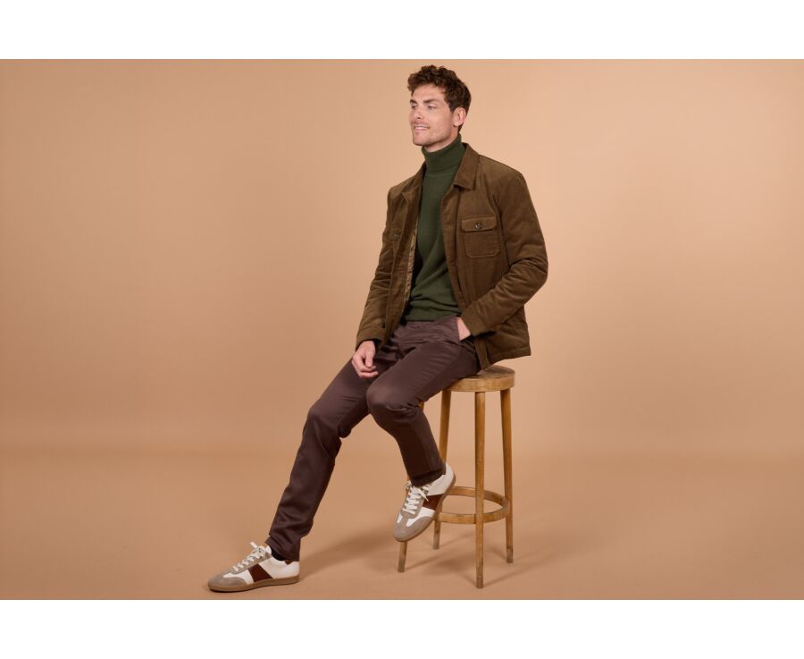 Men's quilted overshirt jacket in khaki velvet - CARSTEN