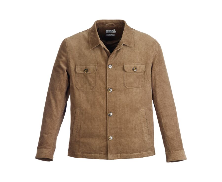 Men's quilted overshirt jacket in khaki velvet - CARSTEN