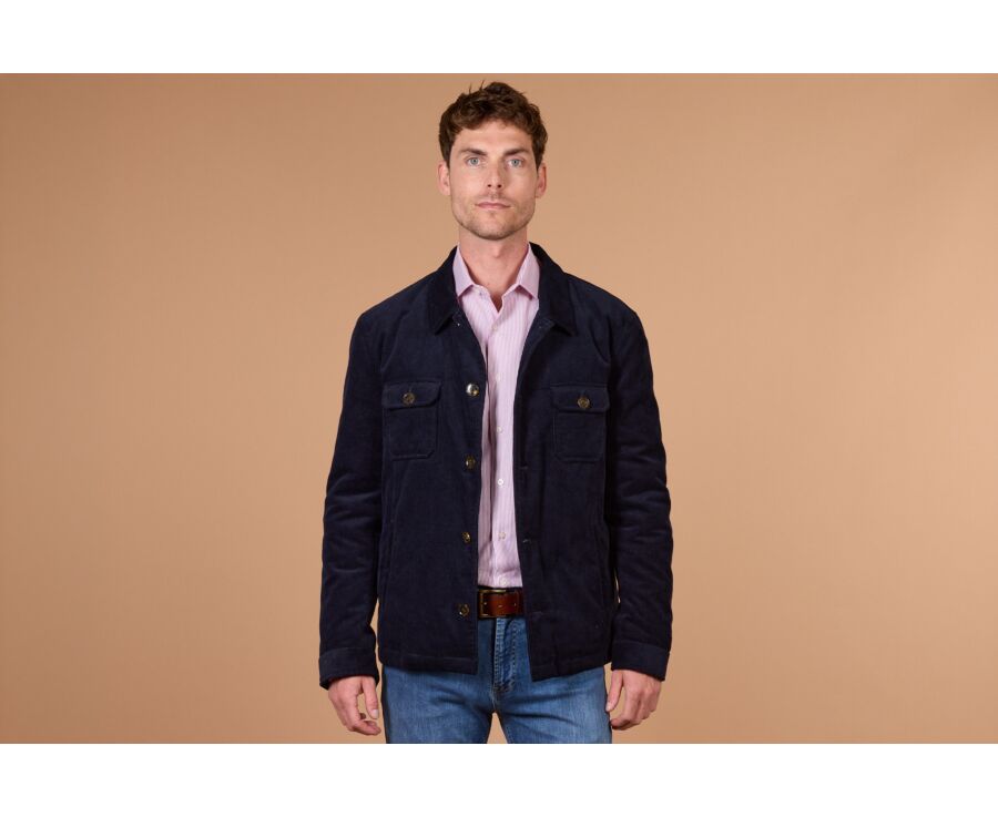 Men's quilted overshirt jacket in navy velvet - CARSTEN
