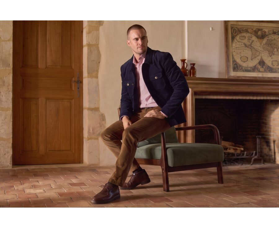 Men's quilted overshirt jacket in navy velvet - CARSTEN