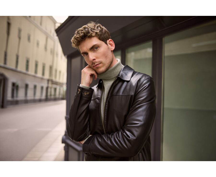 Men's black leather jacket - NEESON
