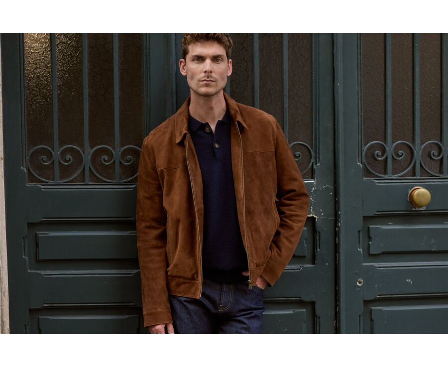 Men's havana suede leather jacket - NEESON
