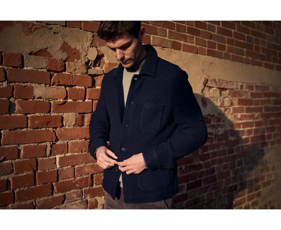 Men's navy boiled wool overshirt jacket - KENDRIS