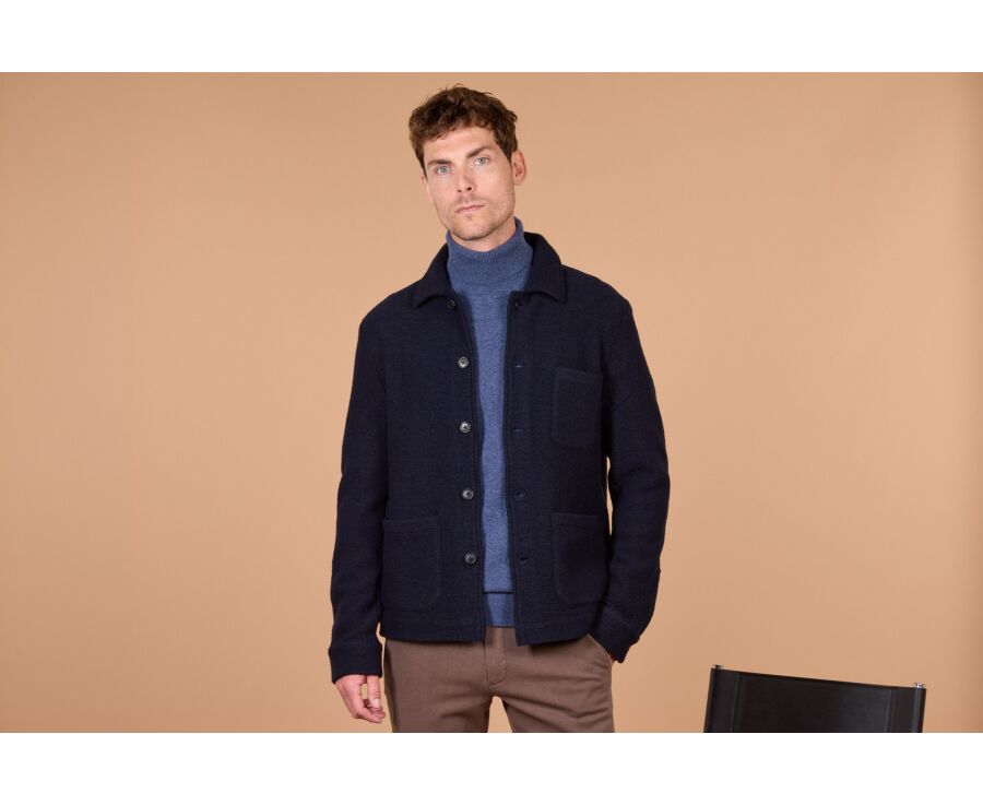 Men's navy boiled wool overshirt jacket - KENDRIS