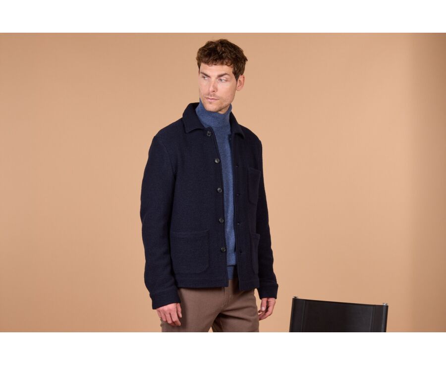 Men's navy boiled wool overshirt jacket - KENDRIS