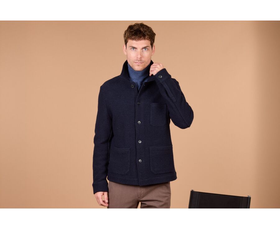 Men's navy boiled wool overshirt jacket - KENDRIS