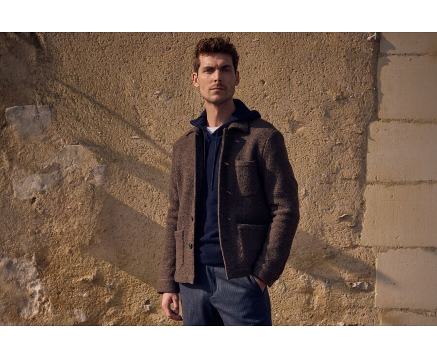 Men's chocolate mélange boiled wool overshirt jacket - KENDRIS
