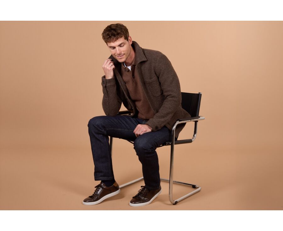 Men's chocolate mélange boiled wool overshirt jacket - KENDRIS