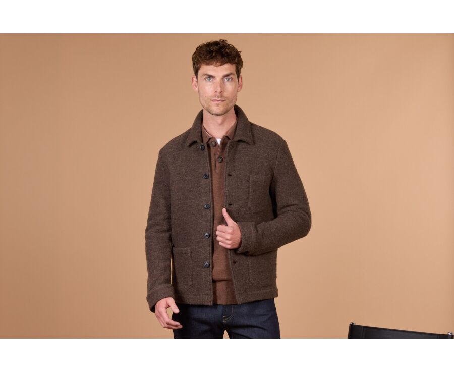 Men's chocolate mélange boiled wool overshirt jacket - KENDRIS