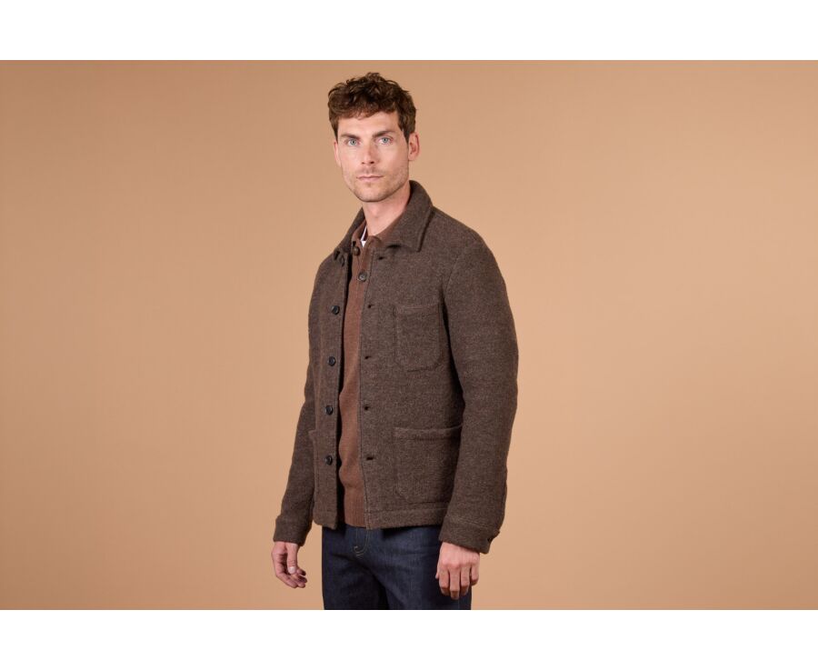 Men's chocolate mélange boiled wool overshirt jacket - KENDRIS