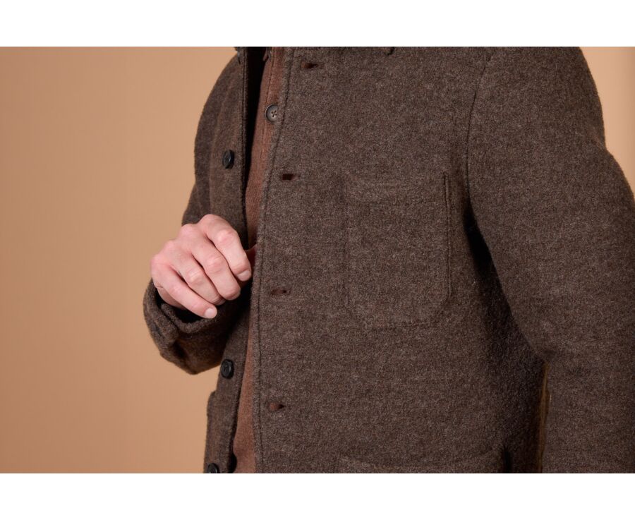 Men's chocolate mélange boiled wool overshirt jacket - KENDRIS