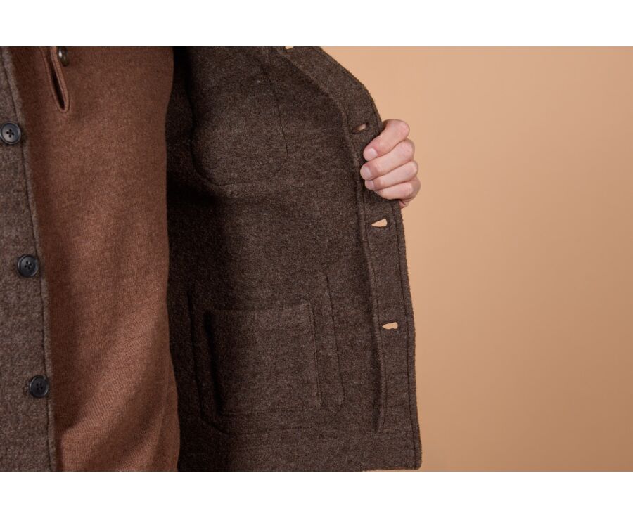 Men's chocolate mélange boiled wool overshirt jacket - KENDRIS