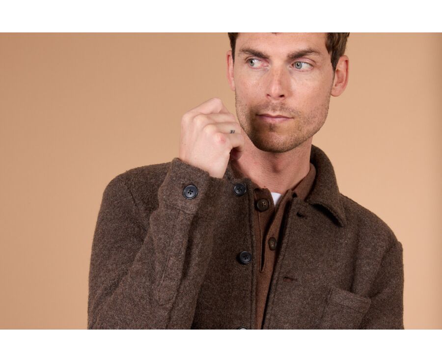 Men's chocolate mélange boiled wool overshirt jacket - KENDRIS