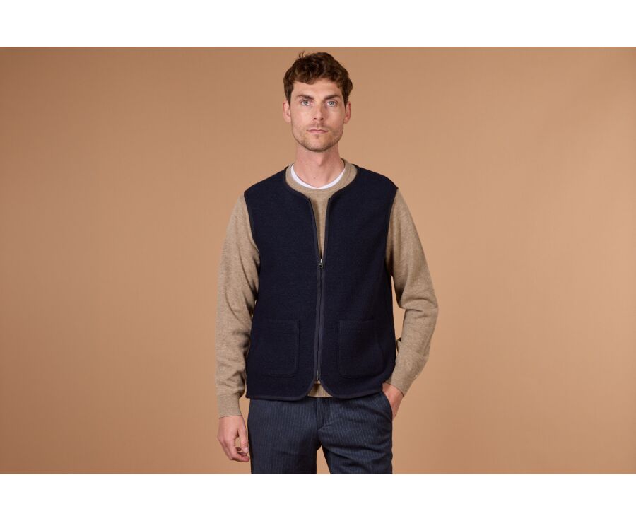 Men's navy sleeveless wool gilet - KAYN