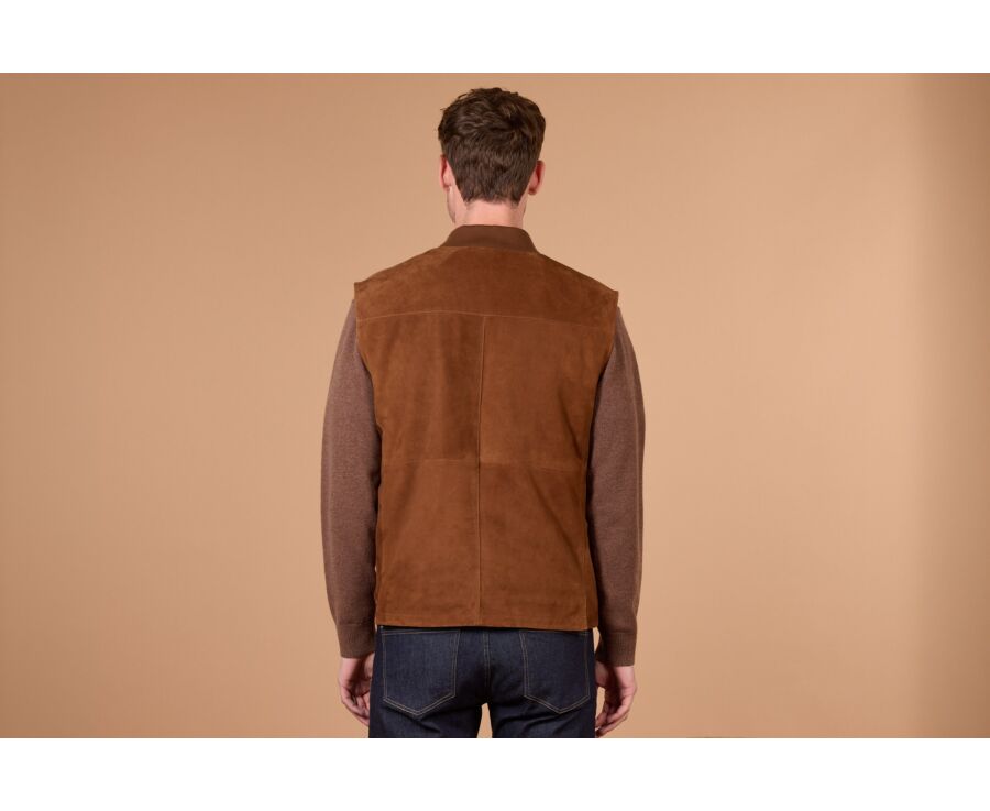 Men's sleeveless gilet in havana goatskin suede - NEVAN