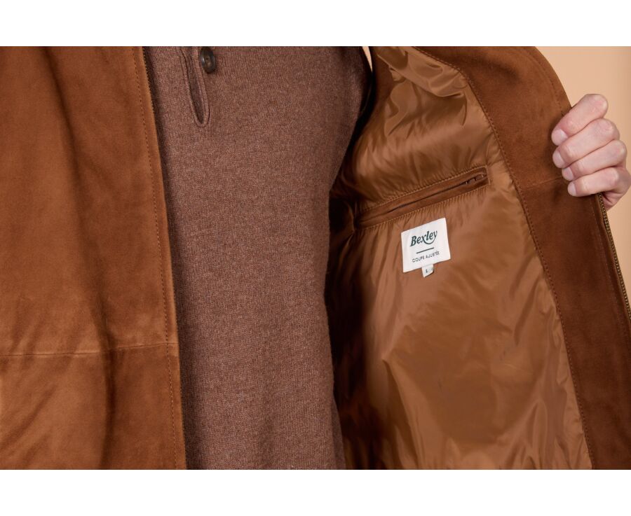 Men's sleeveless gilet in havana goatskin suede - NEVAN