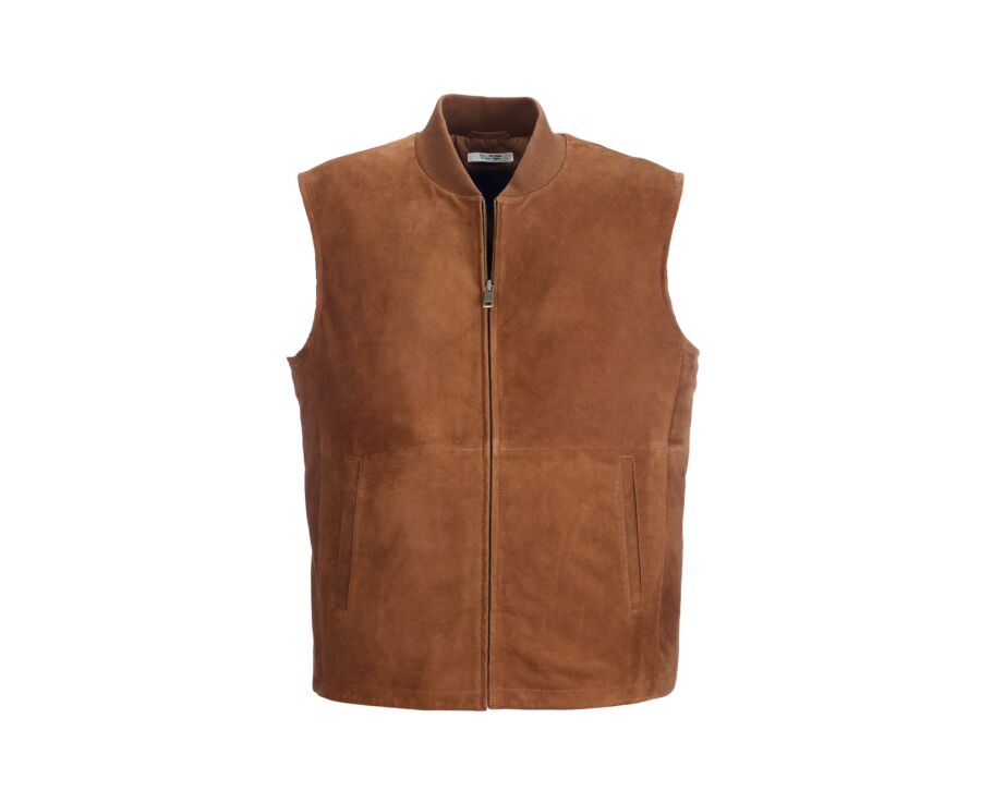 Men's sleeveless gilet in havana goatskin suede - NEVAN
