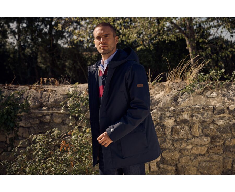 Men's navy water repellent hooded parka - ALVEN