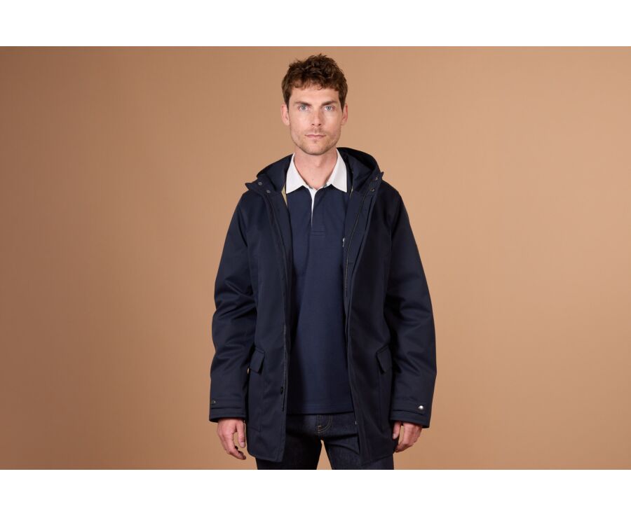 Men's navy water repellent hooded parka - ALVEN