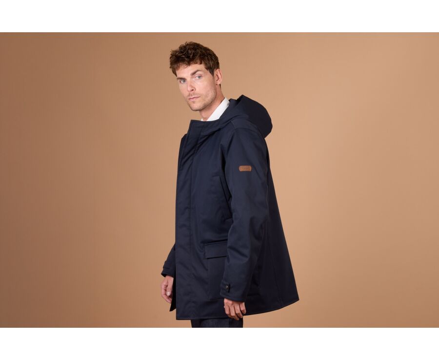 Men's navy water repellent hooded parka - ALVEN