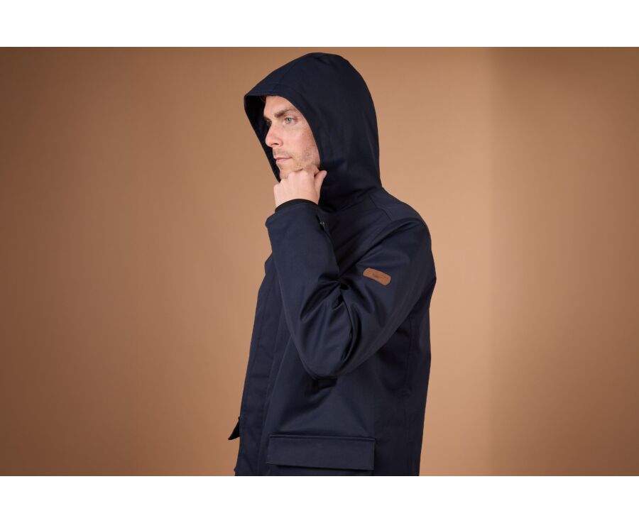 Men's navy water repellent hooded parka - ALVEN