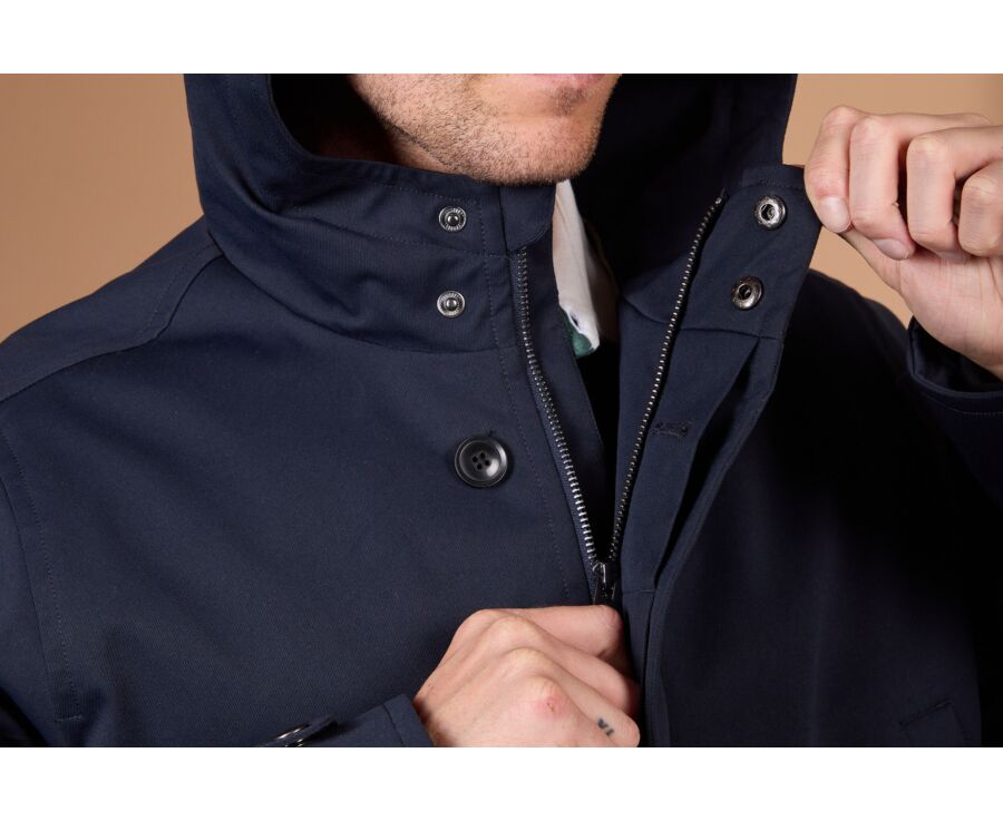 Men's navy water repellent hooded parka - ALVEN