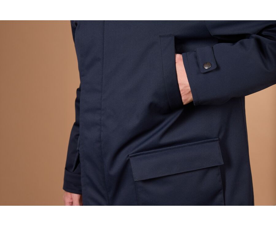 Men's navy water repellent hooded parka - ALVEN