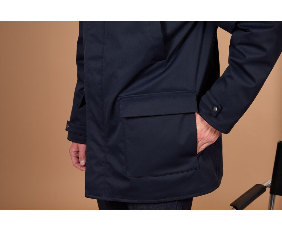 Men's navy water repellent hooded parka - ALVEN