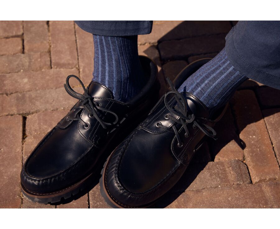 Men's blue & blue mélange mercerised cotton socks