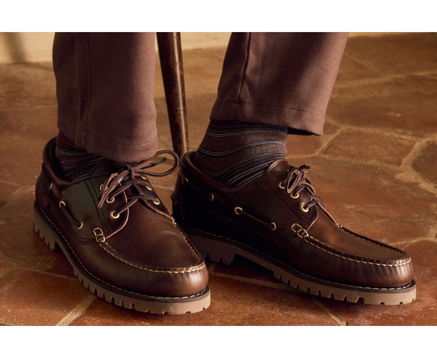 Men's chocolate mélange fine striped socks