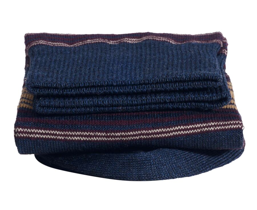 Men's dark blue mélange fine striped socks