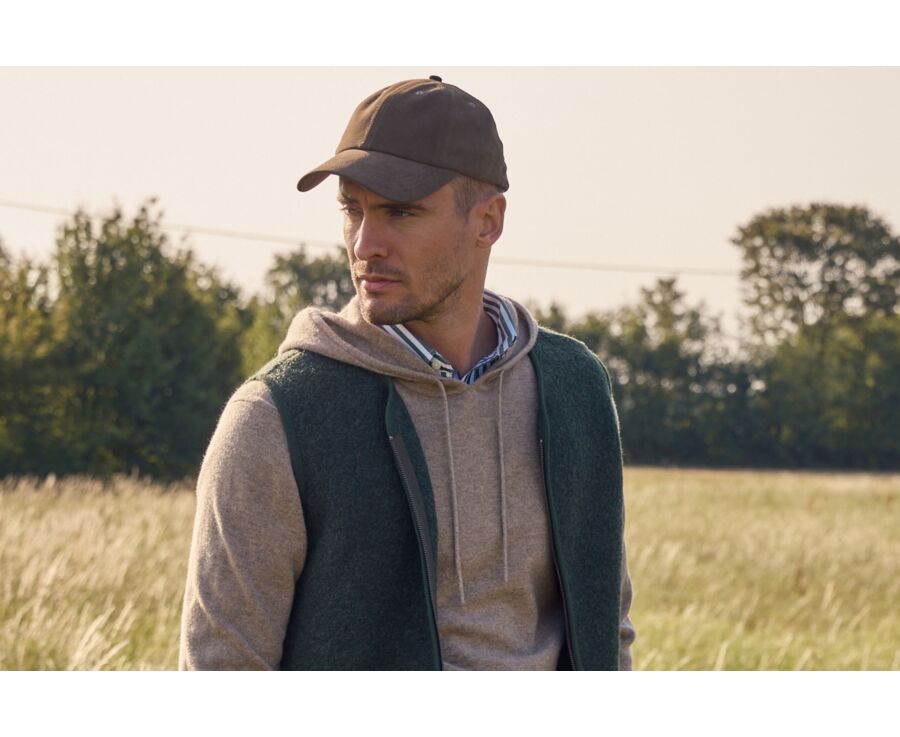 Men's flat cap in khaki leather suede - BRADWELL II