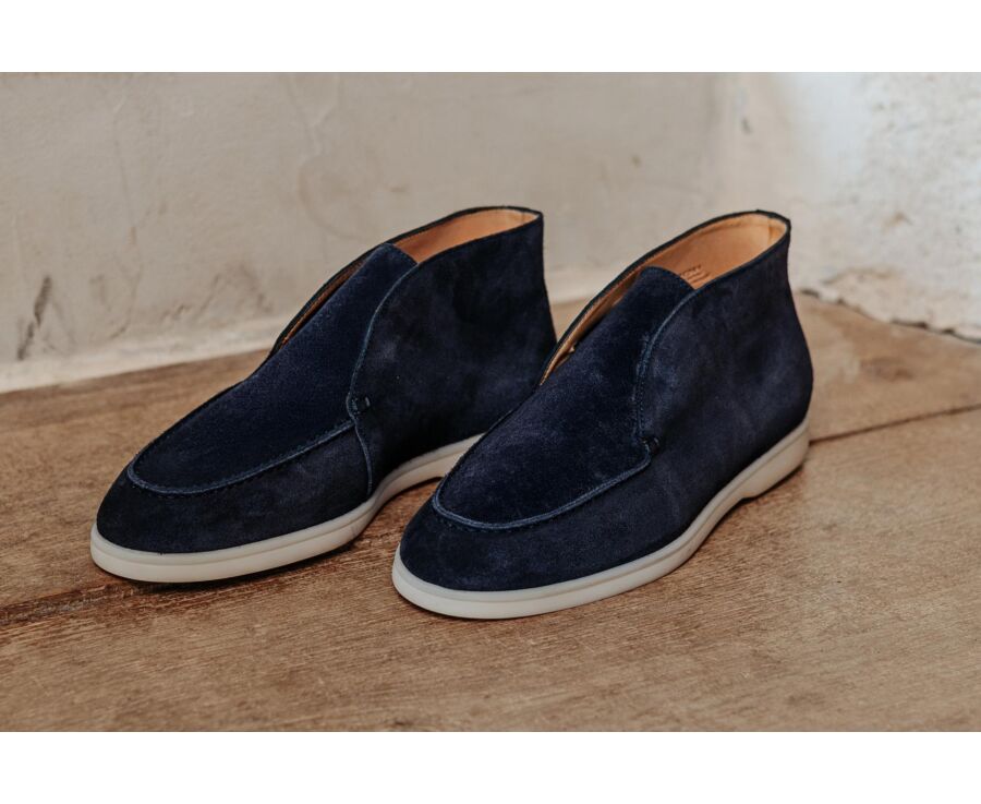 Men's navy suede low Chelsea boot - ANKONA