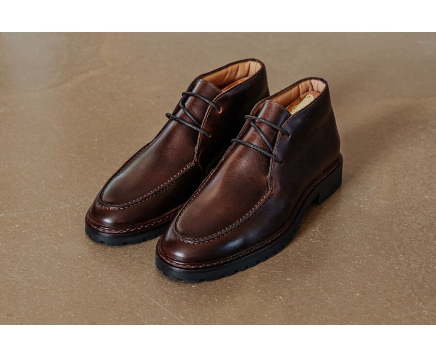 Men's chocolate pull-up leather boot - MINNEOLA