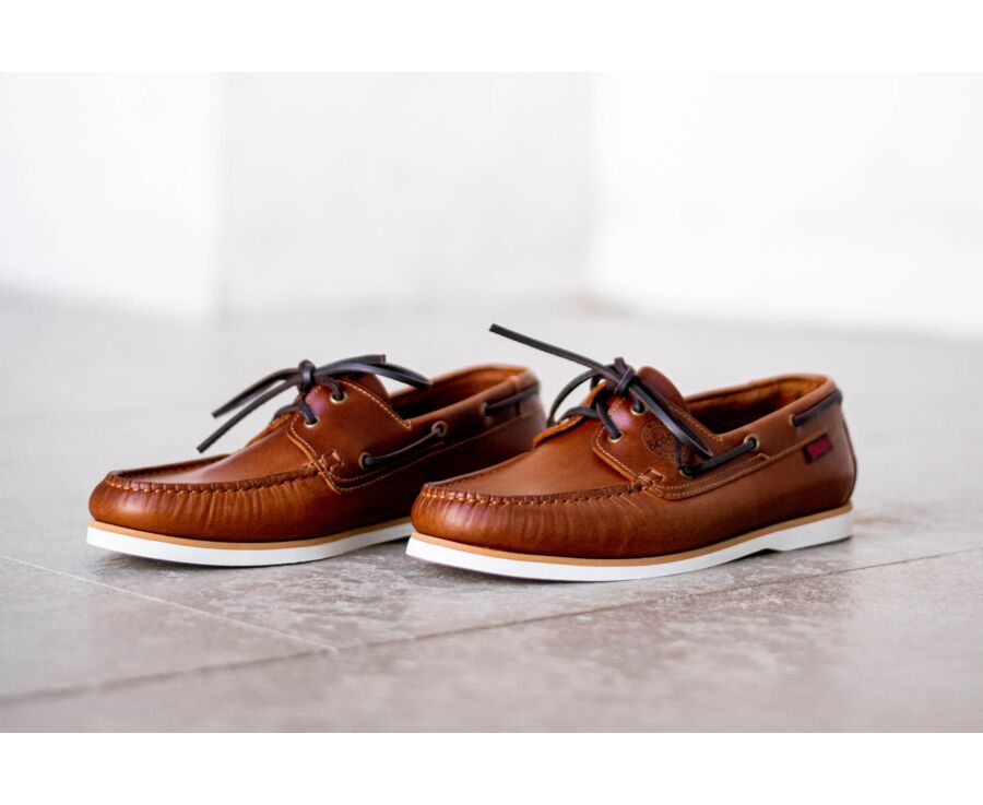 Brown Cognac Leather Boat Shoes - TRAWLER