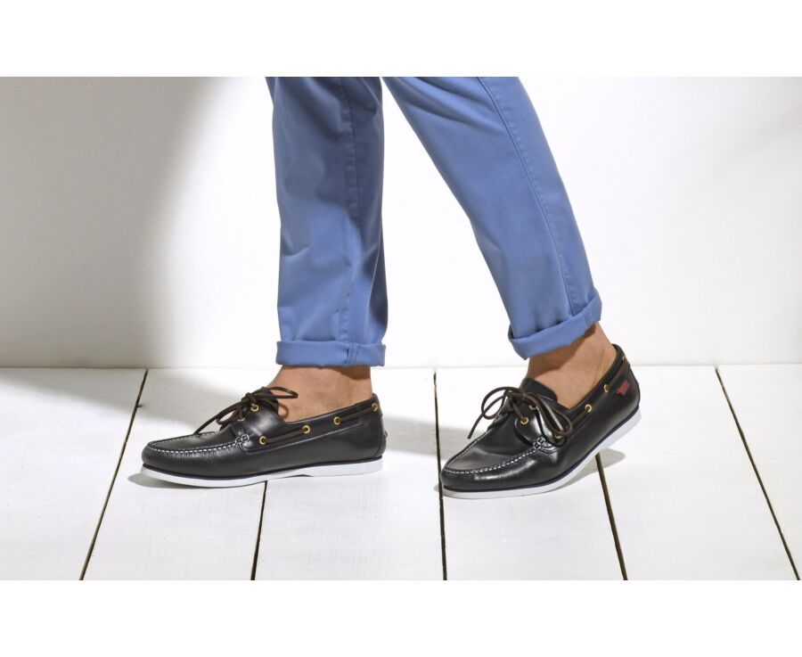 Navy Leather Boat Shoes - TRAWLER