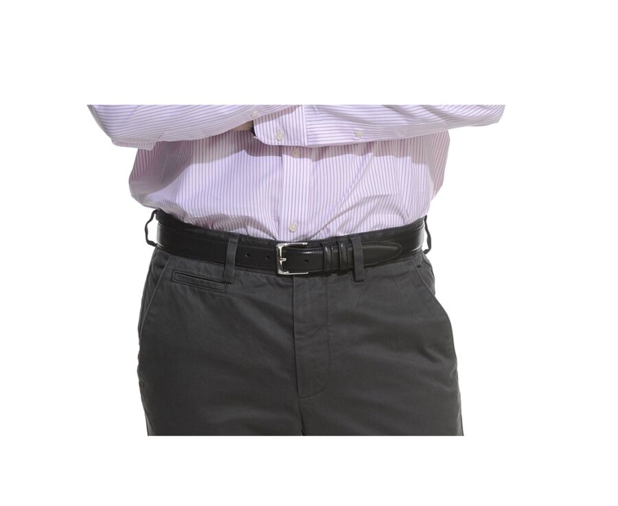 Men's Black Leather Belt With Silver Buckle - BRIXTON SILVER