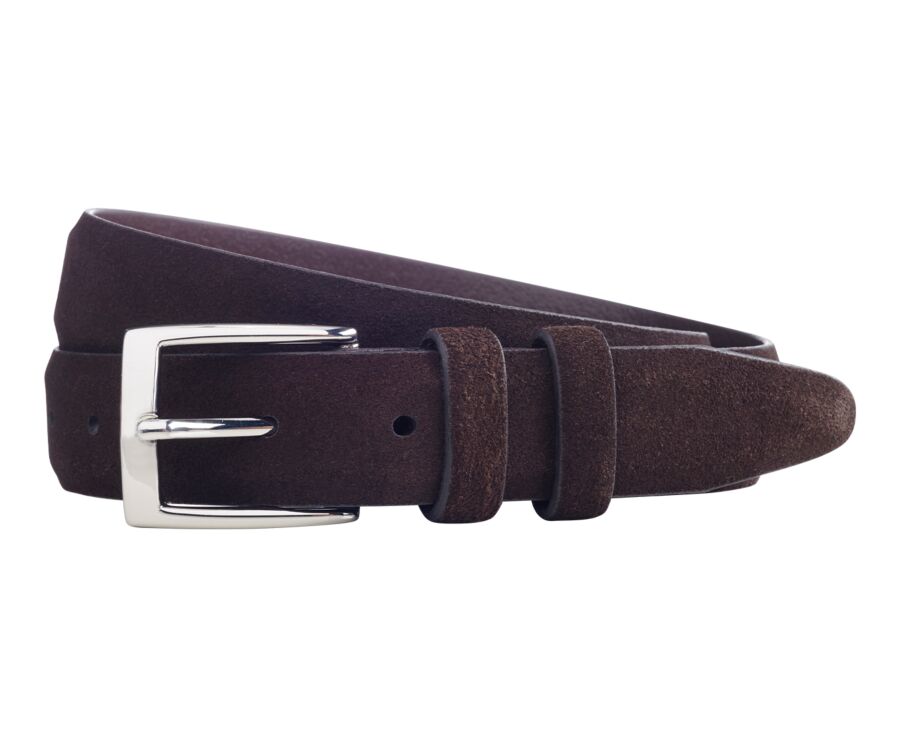 Bitter Chocolate Suede Suit Leather belt for men - RAMSGATE SILVER