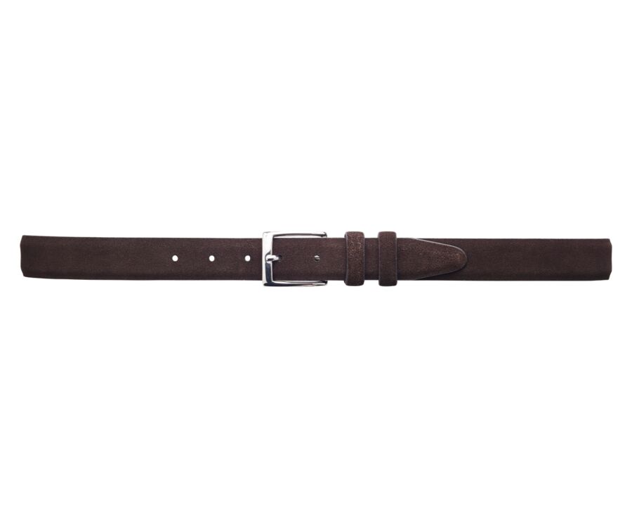 Bitter Chocolate Suede Suit Leather belt for men - RAMSGATE SILVER