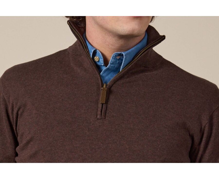 Dark Chocolate organic cotton/cashmere half-zip thin pullover - VLAD
