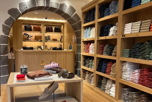 Interior of a Bexley store with shirts and accessories