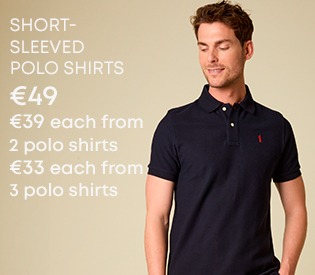 Man wearing a navy short-sleeved polo shirt