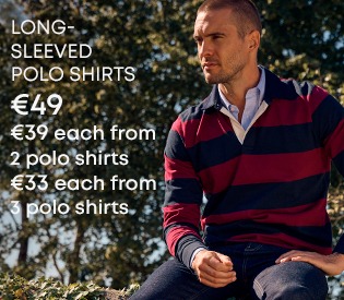 Man wearing a striped long-sleeved polo shirt