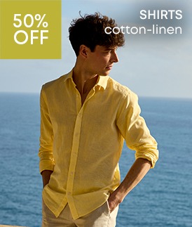 Man wearing yellow cotton-linen shirt