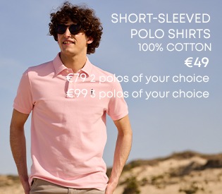 Man wearing pink short-sleeve polo