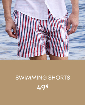 Striped red, white and blue men’s swim shorts