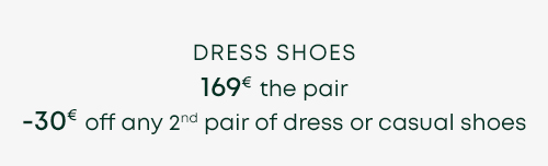 text 'City Shoes 169€ per pair -30€ on the 2nd pair, city or casual, of your choice'