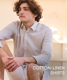 Man wearing a striped cotton-linen shirt