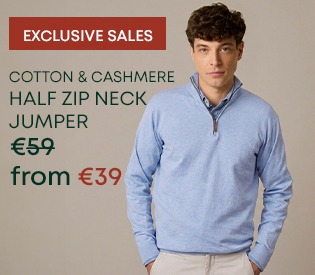 Men's blue 100% wool half-zip jumper