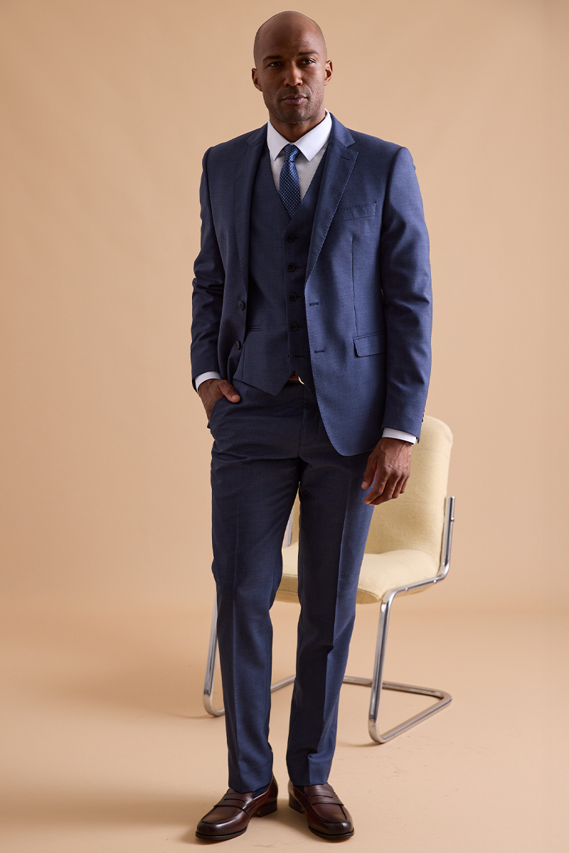 Elegant blue Melange suit, perfect for special occasions.